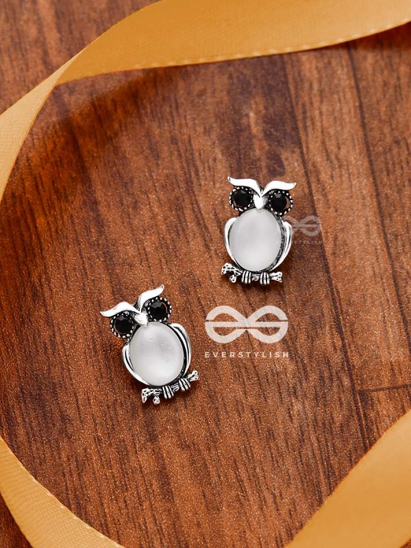 The Little Embellished Owls- Tiny Trinket Earrings (White)