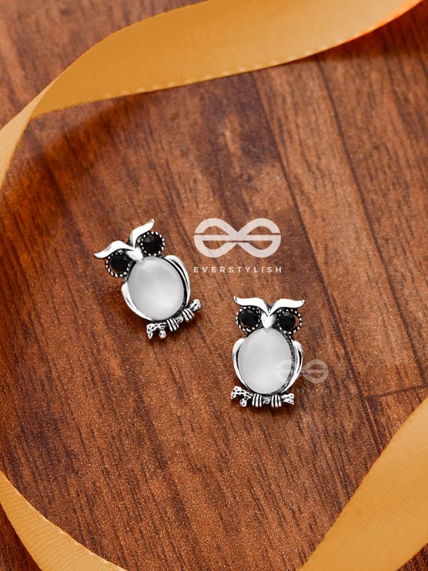 The Little Embellished Owls- Tiny Trinket Earrings (White)