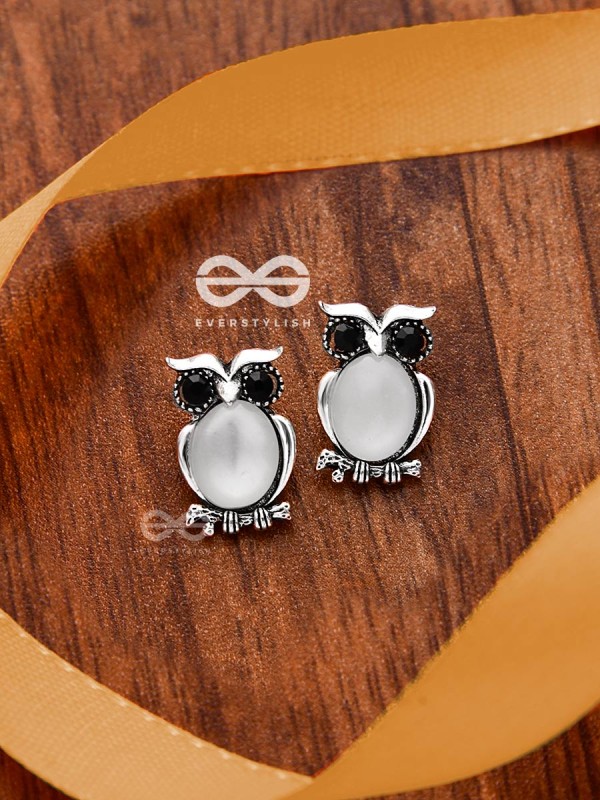 The Little Embellished Owls- Tiny Trinket Earrings (White)