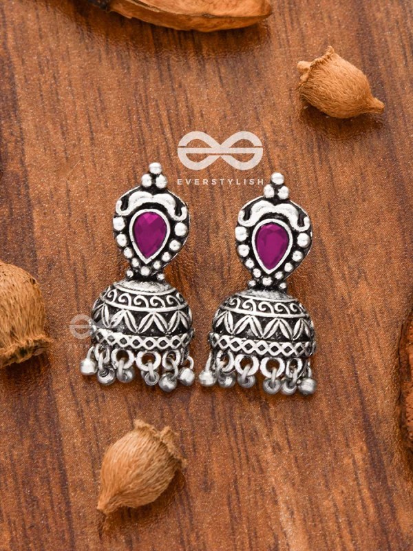 The Little Vintage Artwork Half Jhumkis (Ruby Red) - Tiny Trinket Earrings