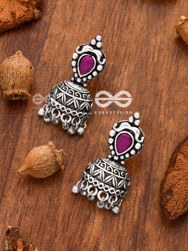 The Little Vintage Artwork Half Jhumkis (Ruby Red) - Tiny Trinket Earrings
