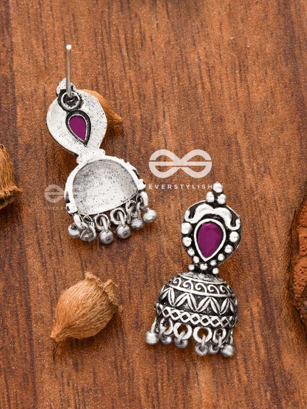 The Little Vintage Artwork Half Jhumkis (Ruby Red) - Tiny Trinket Earrings