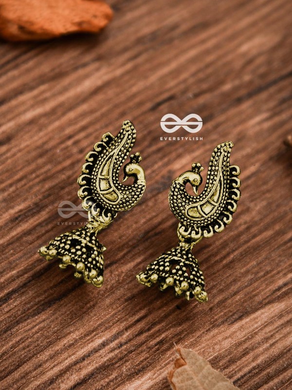 The Little Motif Peacock Jhumki (Golden) - Tiny Trinket Earrings