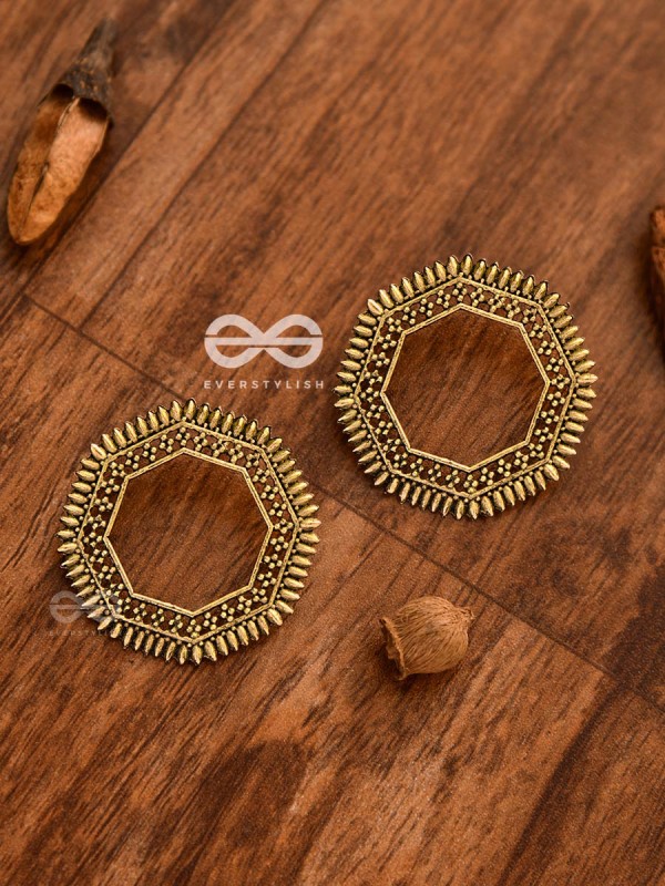 The Little Bohemian Hexagons(Golden) - Oxidised Boho Earrings