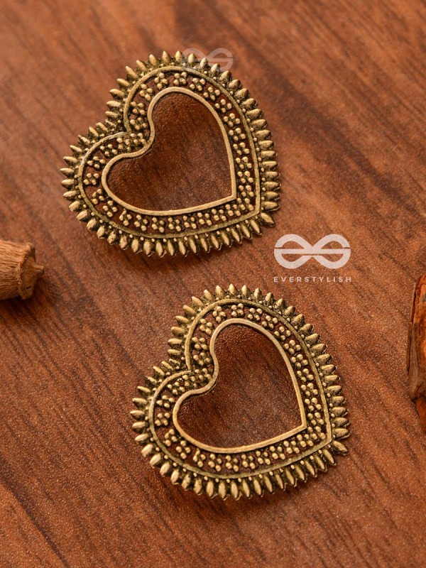 The Little Bohemian Hearts(Golden) - Oxidised Boho Earrings