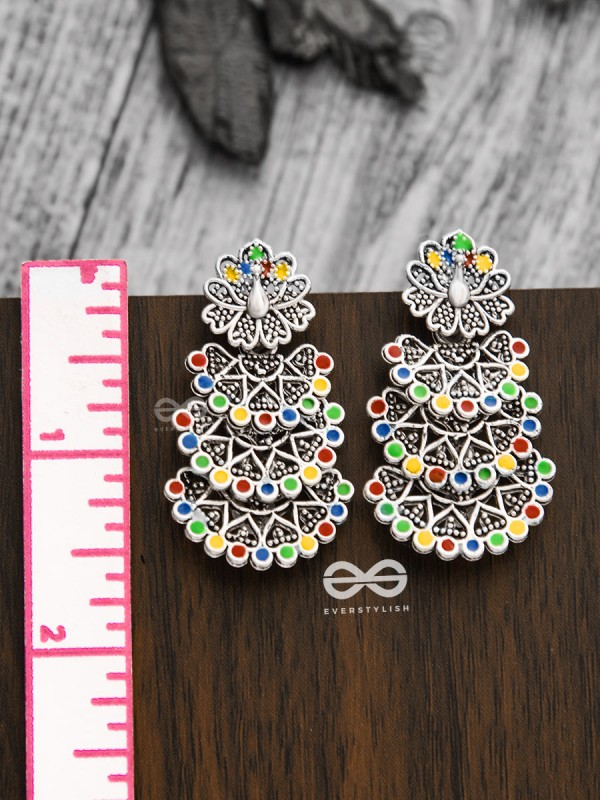 The Multi-Layered Multicoloured Peacocks - Oxidised Boho Earrings