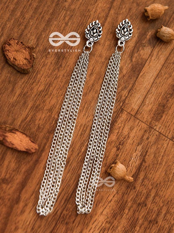 The Intricate Leaf - Chain-Tasseled Boho Earrings