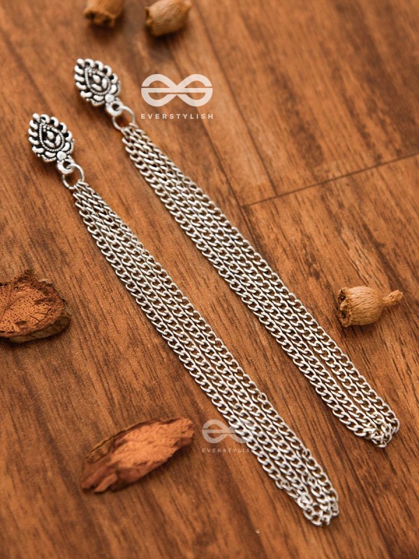 The Intricate Leaf - Chain-Tasseled Boho Earrings