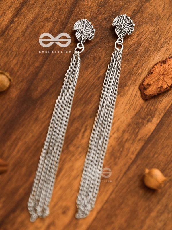 The Winter Leaf - Chain-Tasseled Boho Earrings
