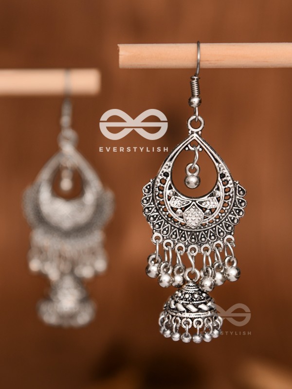 The Droplet Artwork Jhumkis - Oxidised Boho Earrings