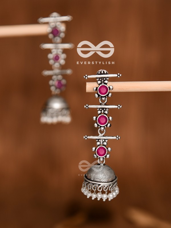 The Elegant Delight - Triple Layered Jhumkas (Ruby Red)