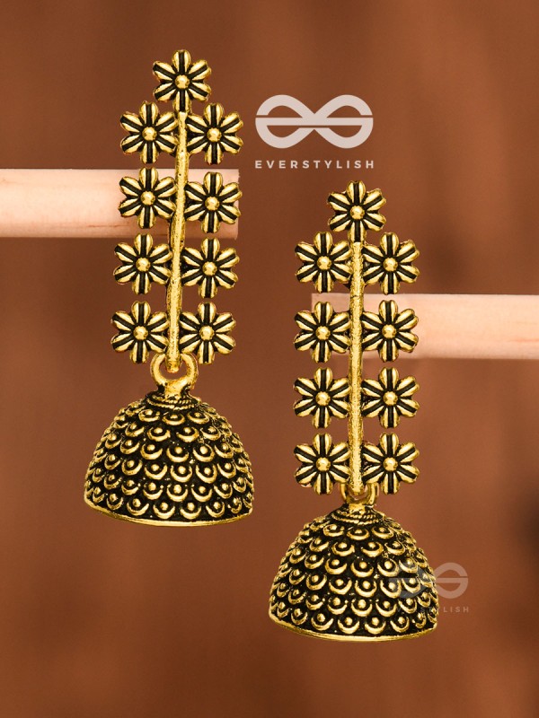The Floral Branch Jhumkis (Golden) - Tiny Trinket Earrings