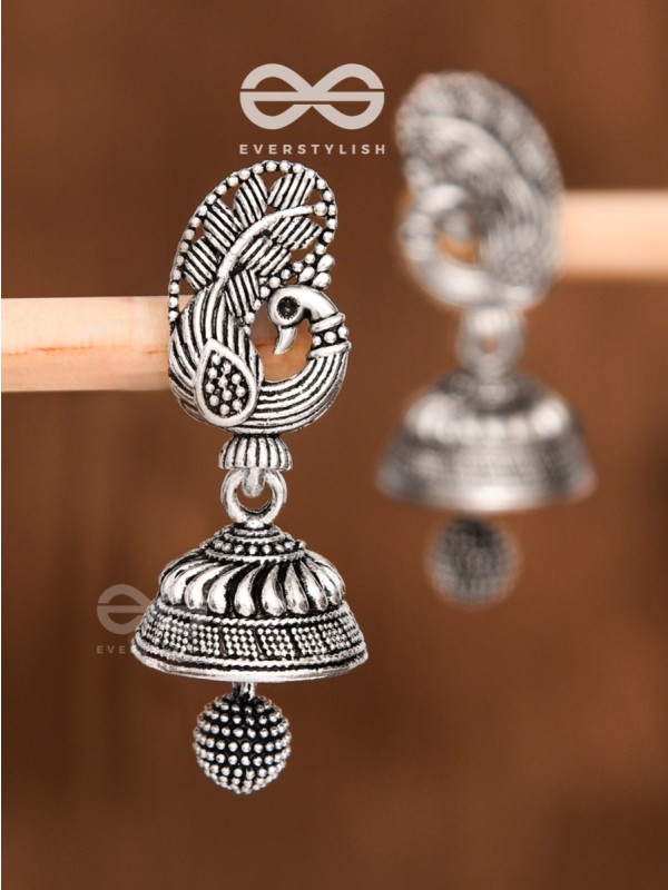 The Little Elegant Peacock Bell Jhumkis - Tiny Trinket Earrings