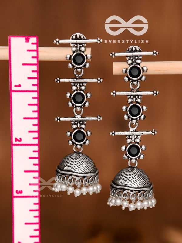 The Elegant Delight - Triple Layered Jhumkas (Onyx Black)