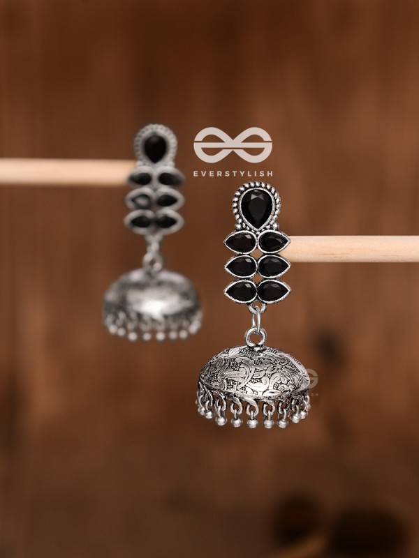The Woman of Finesse - Embellished Oxidised Jhumkas (Onyx Black)