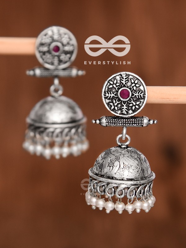 The Ethnic Delight Printed  Jhumkas - Embellished Oxidised Earrings