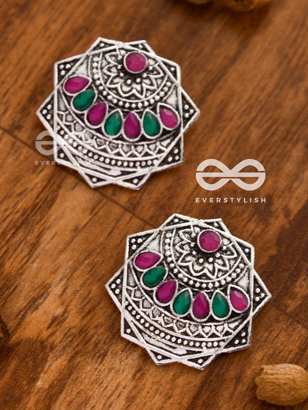 The Astonishing Aztec Studs - Embellished Oxidised Earrings