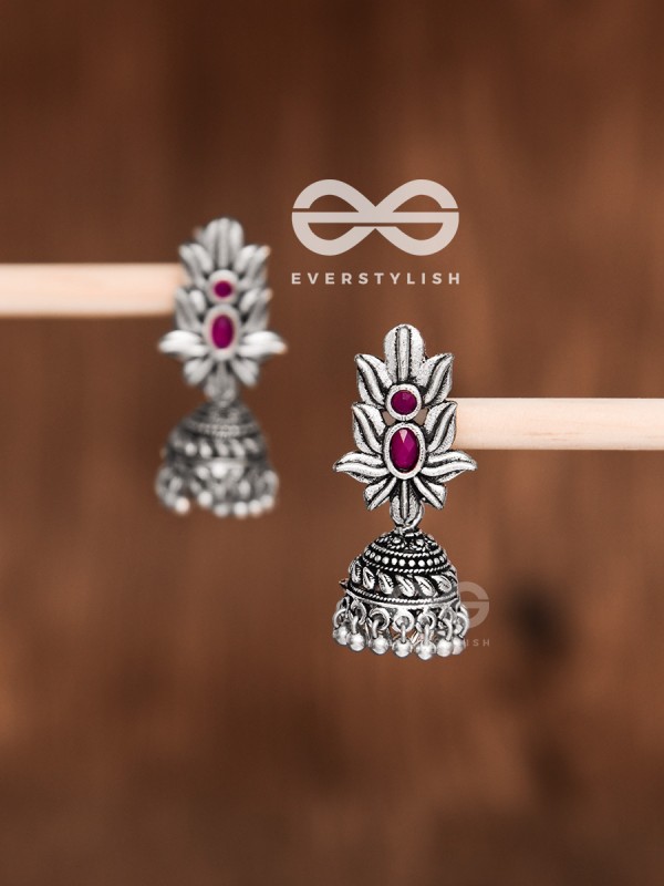 The Little Layered Jhumki (Ruby Red) - Embellished Oxidised Collection