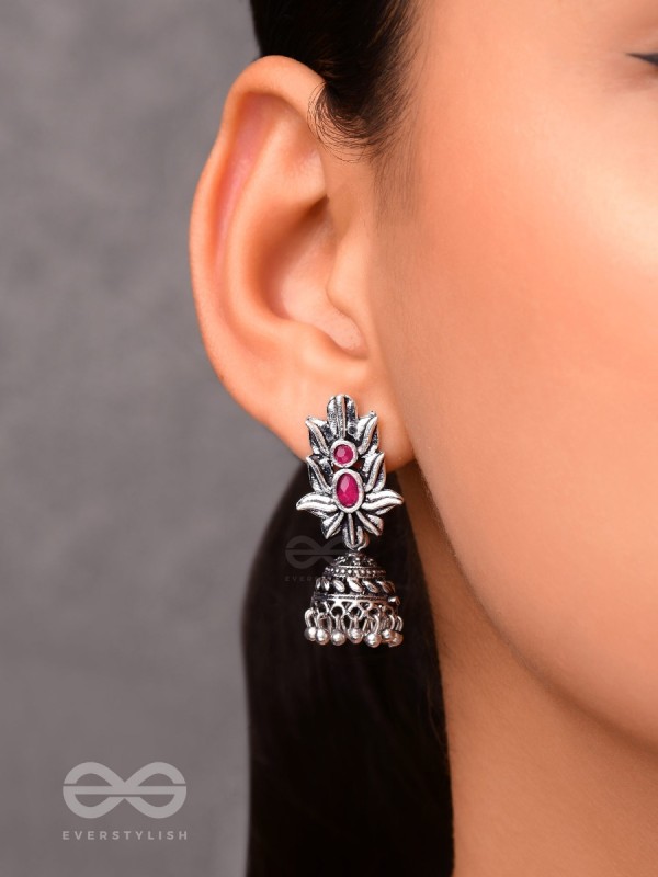 The Little Layered Jhumki (Ruby Red) - Embellished Oxidised Collection