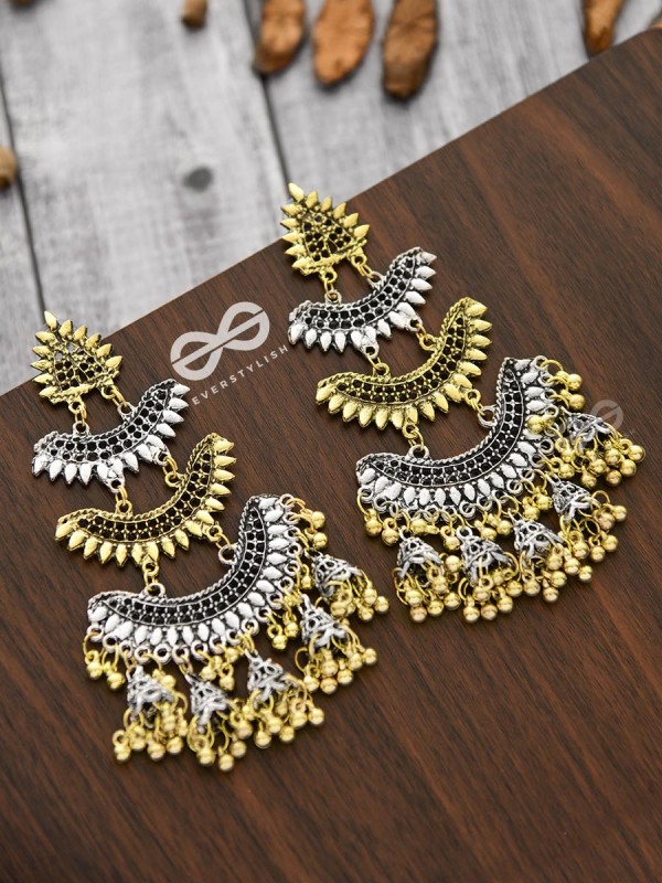 The Oversized Dual Tone Statement Makers - Oxidised Boho Earrings