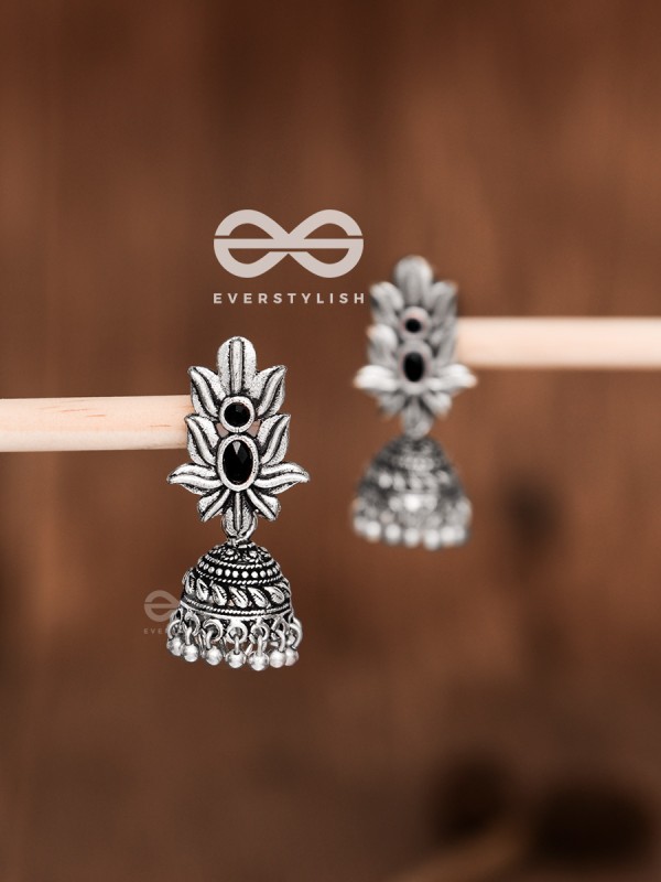 The Little Layered Jhumki (Onyx Black) - Embellished Oxidised Collection