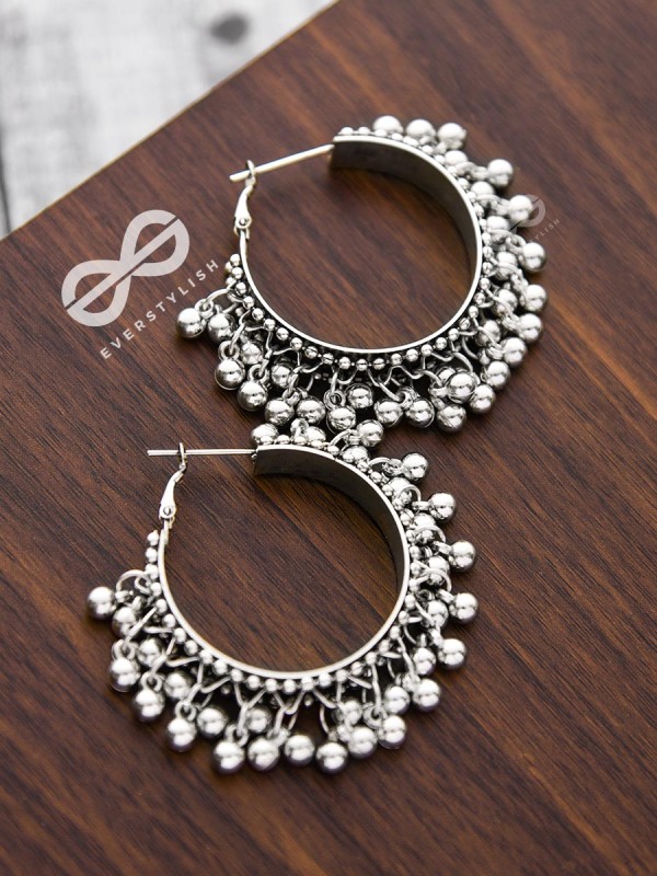 The Playful Elegance - Boho Hoop Earrings (Silver)