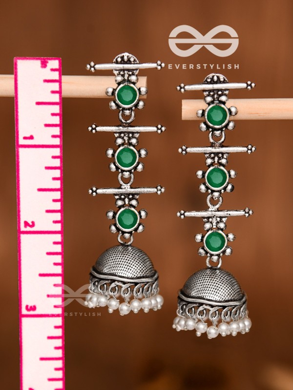 The Elegant Delight - Triple Layered Jhumkas (Emerald Green)