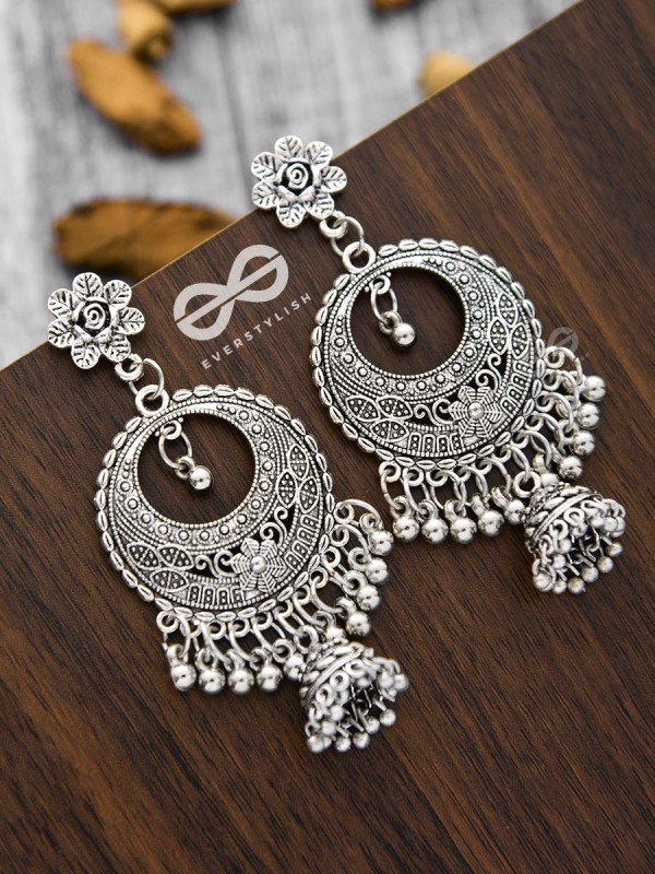 The Intricate Boho Artwork Jhumkas - Oxidised Boho Earrings