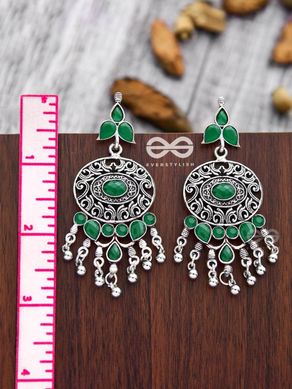 The Playful Elegance - Embellished Oxidised Earrings (Emerald Green)