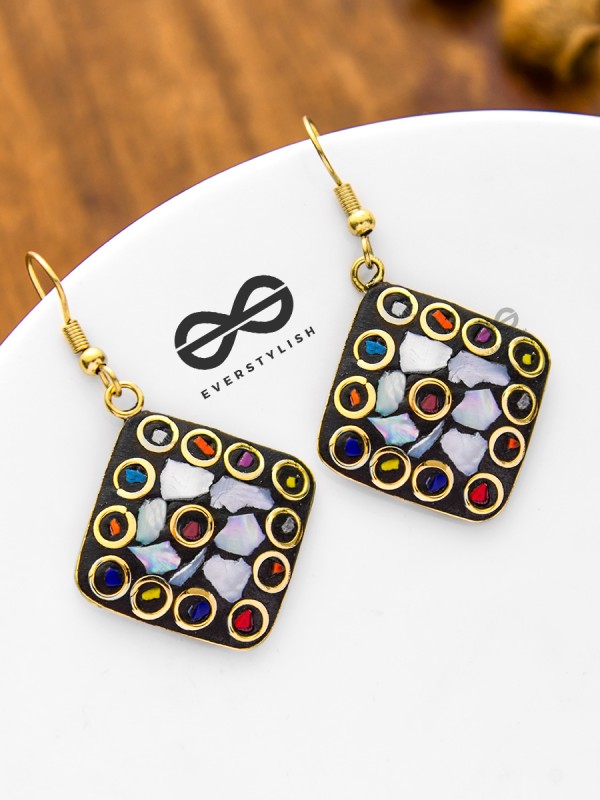 A Handcrafted Beauty - Golden Tribal Style Earrings