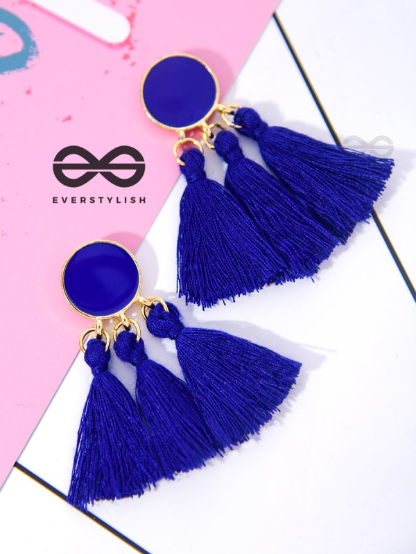 The ColourSplash Delight - Royal Blue Tasseled Earrings