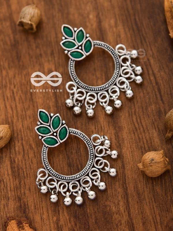 A touch of Bohemian Elegance (Emerald Green) - Embellished Oxidised Earrings
