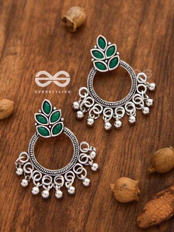 A touch of Bohemian Elegance (Emerald Green) - Embellished Oxidised Earrings