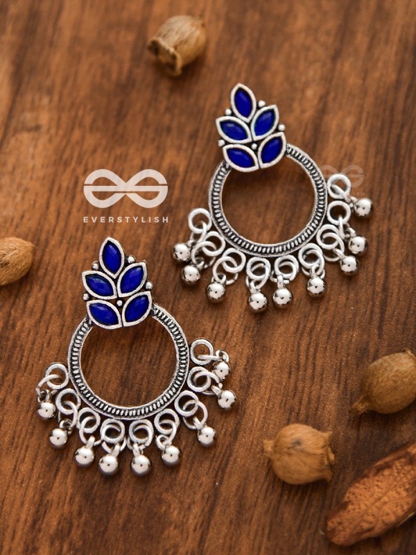A touch of Bohemian Elegance (Sapphire Blue) - Embellished Oxidised Earrings