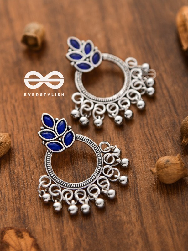 A touch of Bohemian Elegance (Sapphire Blue) - Embellished Oxidised Earrings