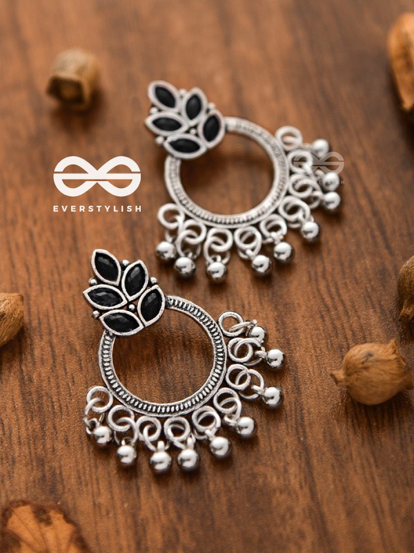 A touch of Bohemian Elegance (Onyx Black) - Embellished Oxidised Earrings