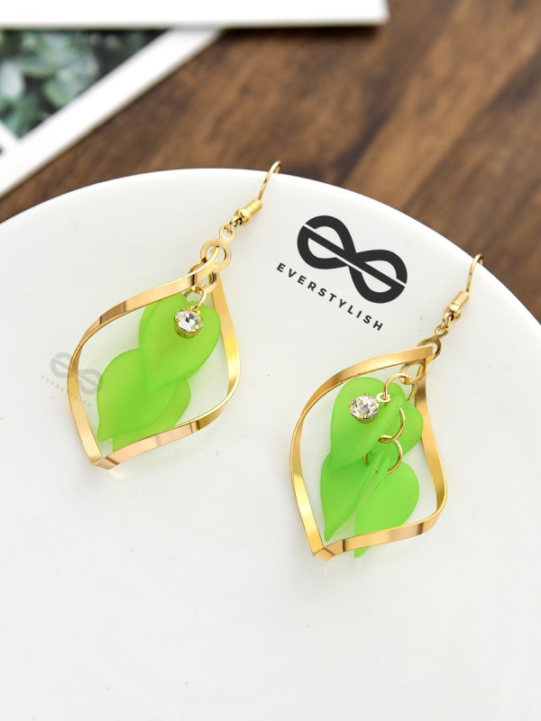 The Petals in a Twist (Neon Green) - Golden Casual Danglers