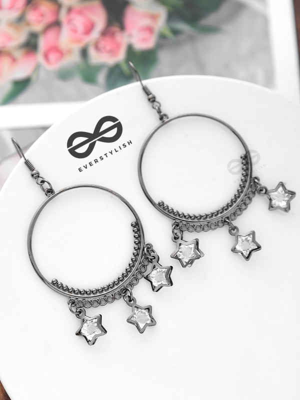 The Star-Studded Charms - Gun-Metal Finish Danglers