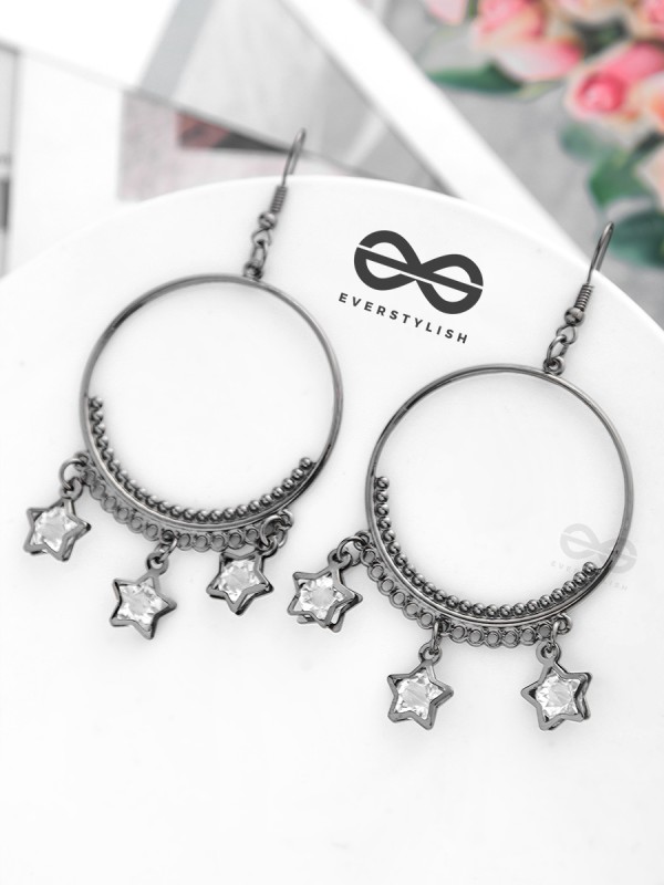 The Star-Studded Charms - Gun-Metal Finish Danglers