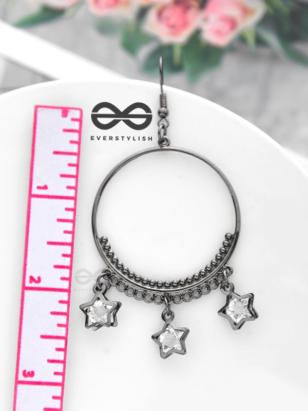 The Star-Studded Charms - Gun-Metal Finish Danglers