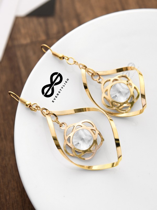 A Star-Studded Twist (Crystal White) - Golden Light-weight Earrings