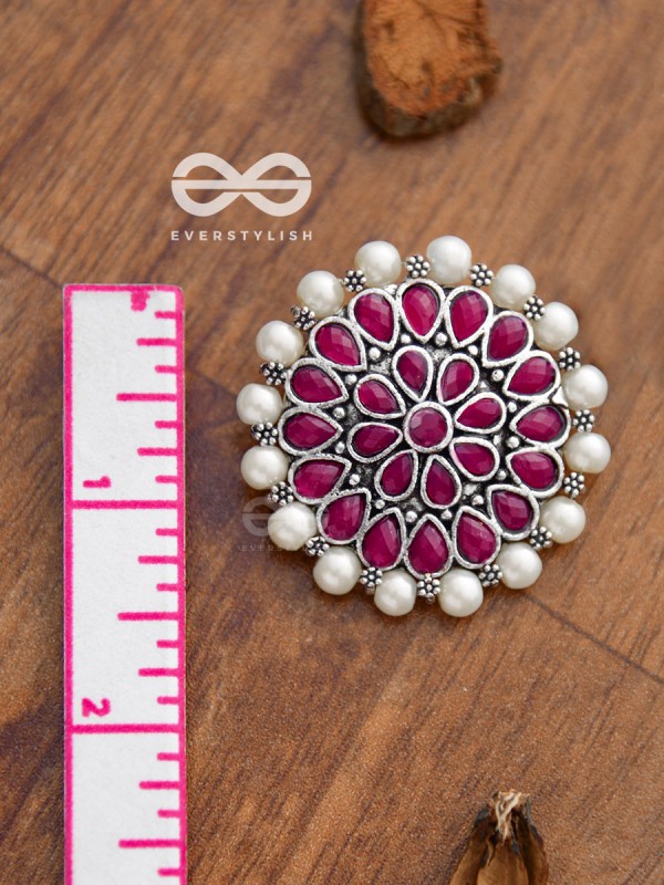 The classy Desire perfect pearl Embellished Statement Studs (Ruby Red)