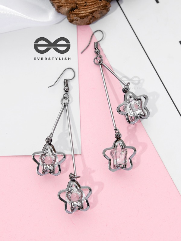 The Double Shimmery Stars (Gun Metal finish)- Casual Dangler Earrings