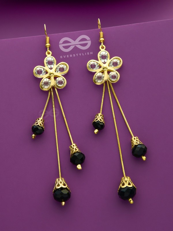 The floral augmented charm- Golden dangler earrings