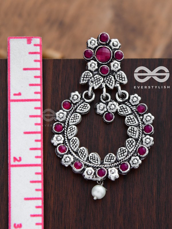 Elegantly ethnic studded chandbali statement earrings (Ruby Red)