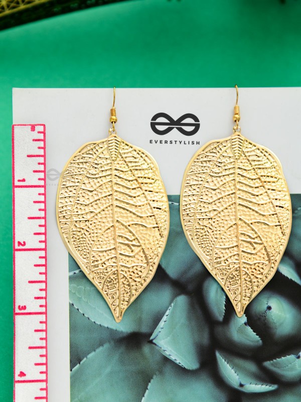 The Shimmery Leaflets - Golden Dangling Earrings