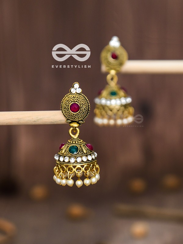 The Golden Intricate Delight - Embellished Oxidised Earrings