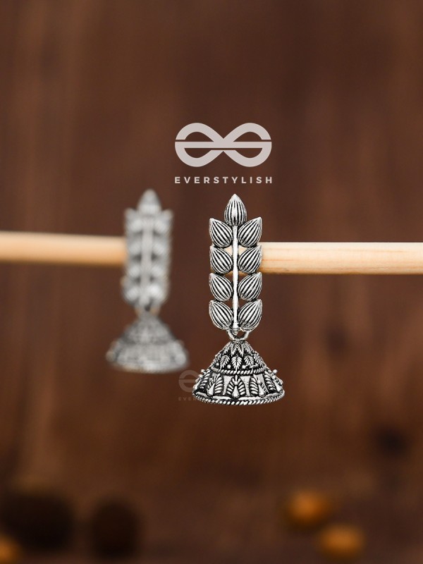 The Elegant Leaf Intricate Peacock Jhumkis - Oxidised Boho Earrings