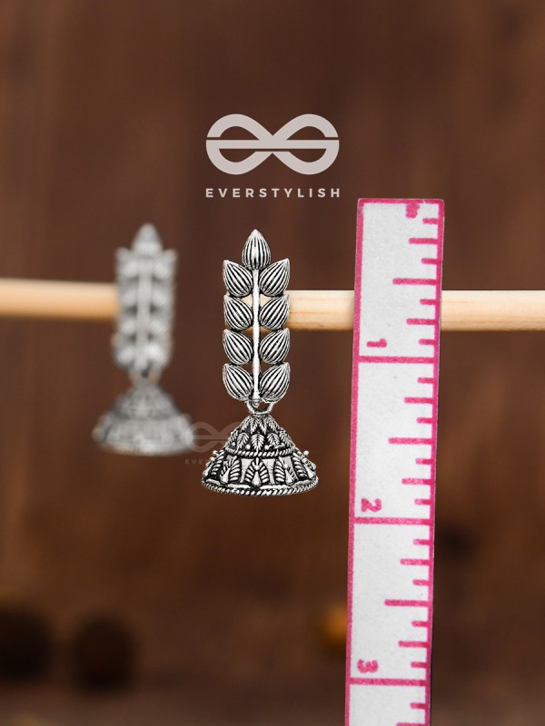 The Elegant Leaf Intricate Peacock Jhumkis - Oxidised Boho Earrings