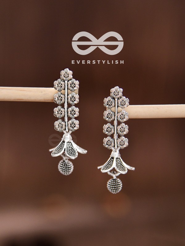 The Floral Delight Bell Jhumkis - Oxidised Boho Earrings